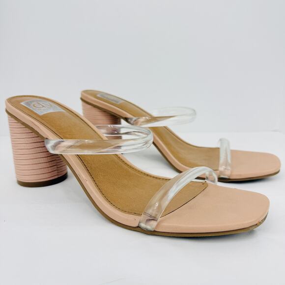 Dolce Vita Merrick Sandals Womens 9.5 Blush Pink Clear Strap Block Heel Nude Y2K - Picture 1 of 13